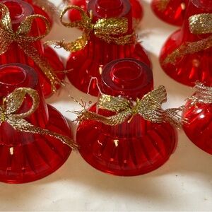 Vintage 24 Red Plastic Bell Bows Christmas Tree Light String Covers Replacements